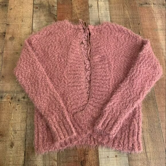 Knox rose women soft eyelash knit long sleeve sweater with lace back detail -M - Picture 6 of 11